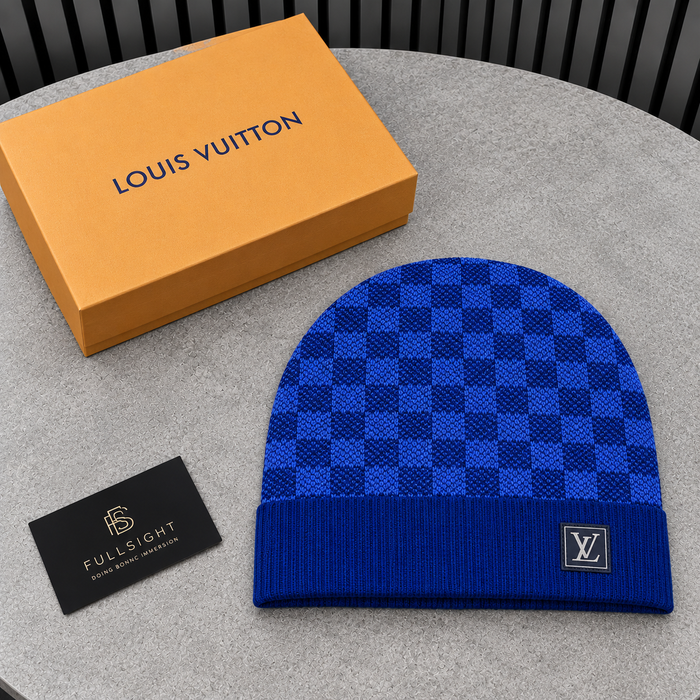 Bonnet Louis Vuitton bleu à carreaux
